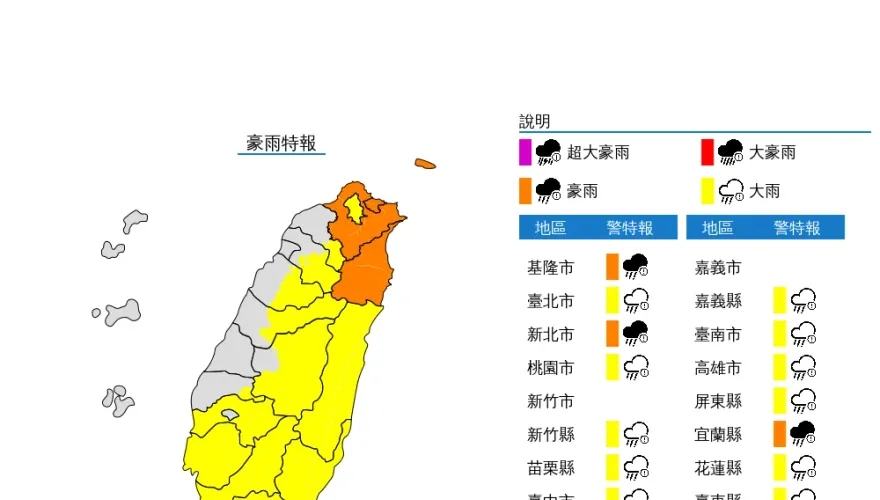 快訊/下班帶傘！16縣市豪大雨特報　北北宜注意豪雨雨勢