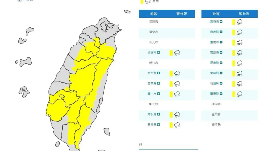 快訊/午後雨彈開炸！14縣市大雨特報　影響範圍曝光