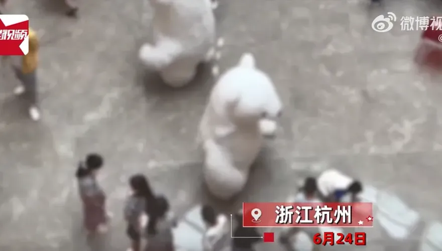影/遭小屁孩「搧臉踢踹」！人偶熊不忍了一腳踹飛　網讚：教育熊孩子