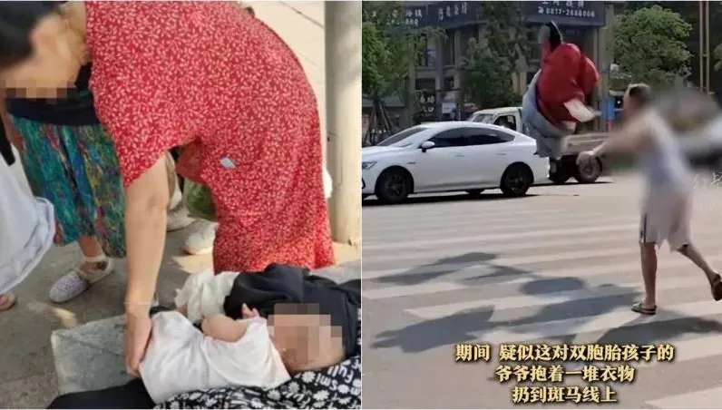 影/這款阿公！與兒媳口角理智斷線　當街拋滿月雙胞胎孫女「丟完就跑」