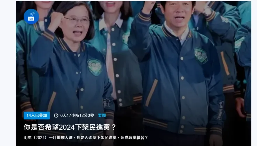 《中天新聞網》網路投票開跑！ 2024總統大選火熱話題快來表態