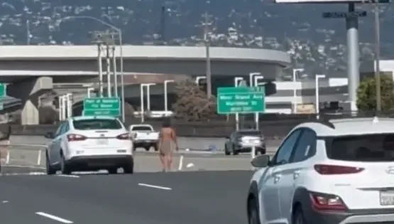 影/公路驚見裸女拿槍揮舞　來往駕駛全傻眼