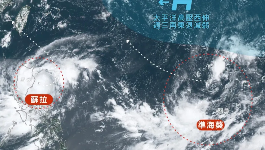3颱共舞！「海葵」恐把蘇拉卡台灣上空　氣象粉專曝「藤原效應」3可能