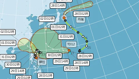 3颱共舞！蘇拉「午後轉強颱」今晚8點半發海警　9/1恐有藤原效應