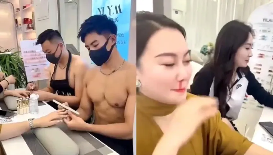 影/猛男「赤裸上身」為女客美甲惹議　商家急撇清：擺拍鬧著玩