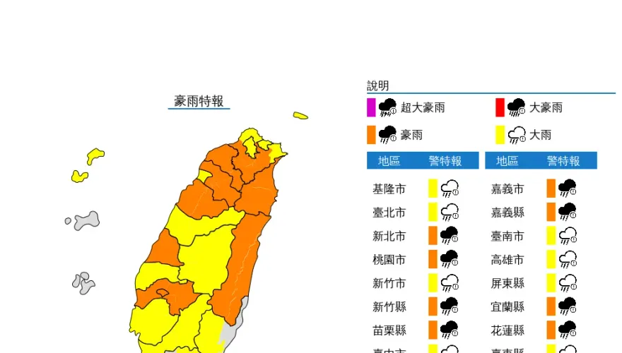 快訊/下班小心雨炸！20縣市豪大雨特報　明後兩天仍有短暫陣雨