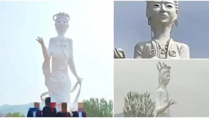 影/太醜！河南一景區現山寨「牡丹仙子」雕像　網吐槽：不忍直視