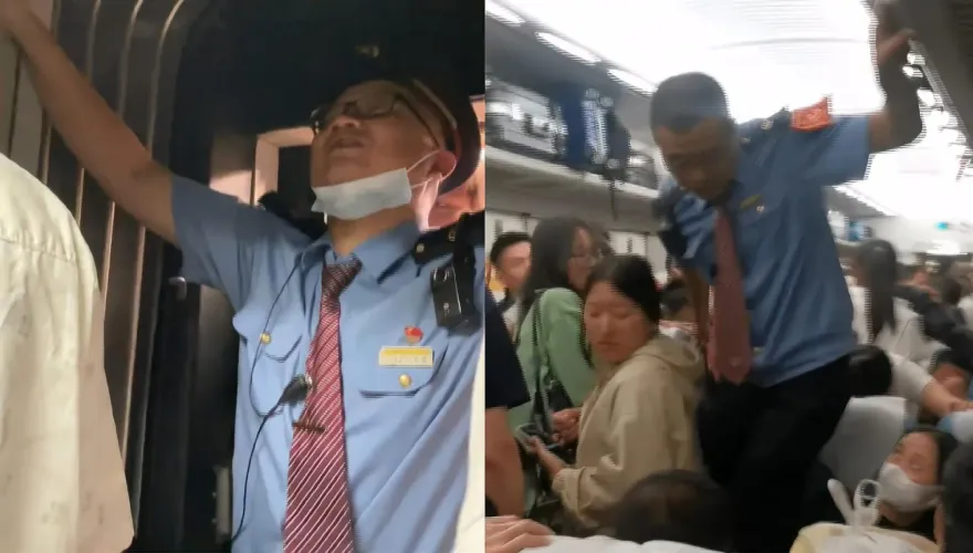 影/長假擠爆！陸乘務員「飛簷走壁」喊出「夾子音」　傳高鐵超載無法發車
