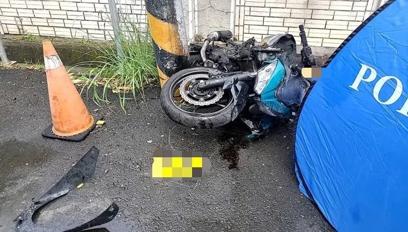 影/畫片曝光！嘉159甲縣道疑失速自撞　重機燃燒騎士魂斷輪下