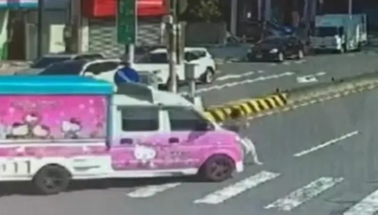 影/又見行人地獄！頭份小貨車左轉未禮讓　女斑馬線遭撞驚險畫面曝