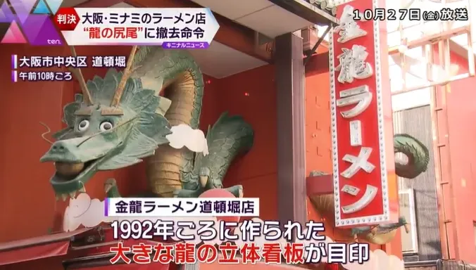 大阪地標拉麵店立體招牌被控非法佔地　巨龍恐遭「斷尾」