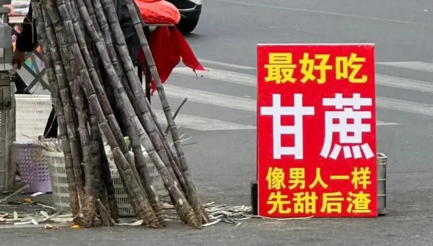 最好吃甘蔗！「像男人一樣」先甜後渣　網笑：老闆娘怨念很深