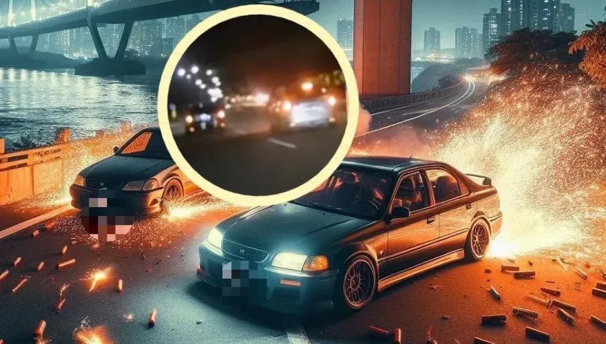 影/邊跨年邊玩命？二重疏洪道驚見屁孩尬車兼互射煙火　警方要抓了