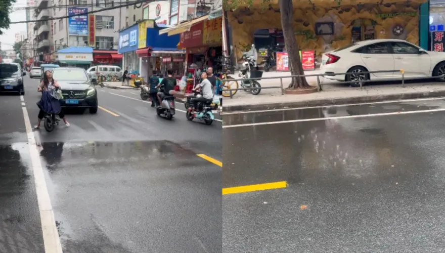 影/有結界？廣東街頭驚現「線狀雨」　網友驚呼：像天空漏了個小洞