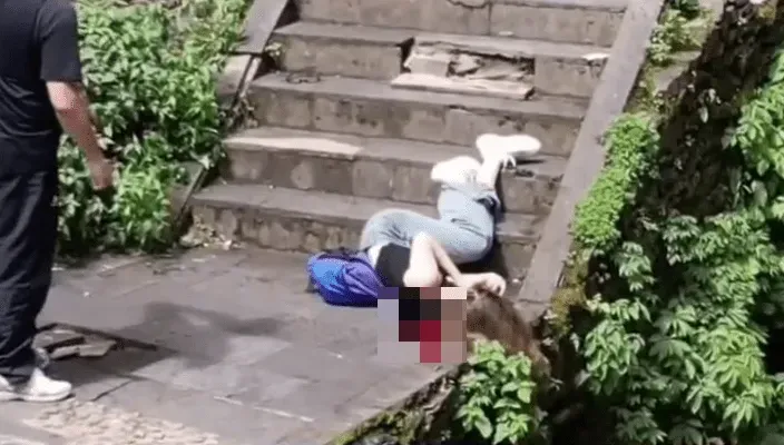 恐怖擊中瞬間！女遊客遭落石砸當場死亡　頭破血流倒地