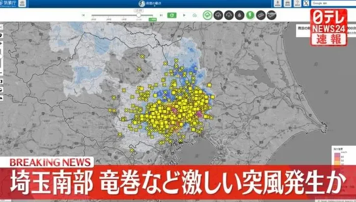 影/關東地區大氣不穩氣象廳發布龍捲風警報　埼玉縣強風暴雨2人受傷