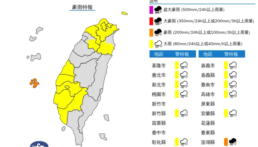 快訊/「雨彈升級」13縣市豪大雨特報　澎湖戒備、小心雷擊