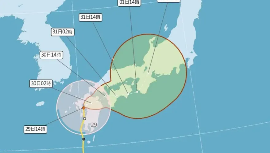 珊珊颱風登陸日本後逐漸減弱　預估8/30移至本州