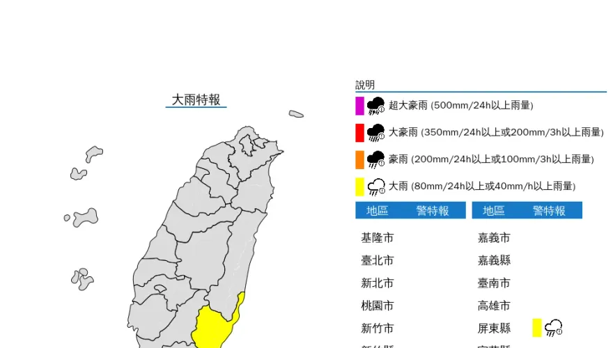 快訊/摩羯颱風外圍環流影響！「2縣市」大雨特報　雨勢一路下到天黑