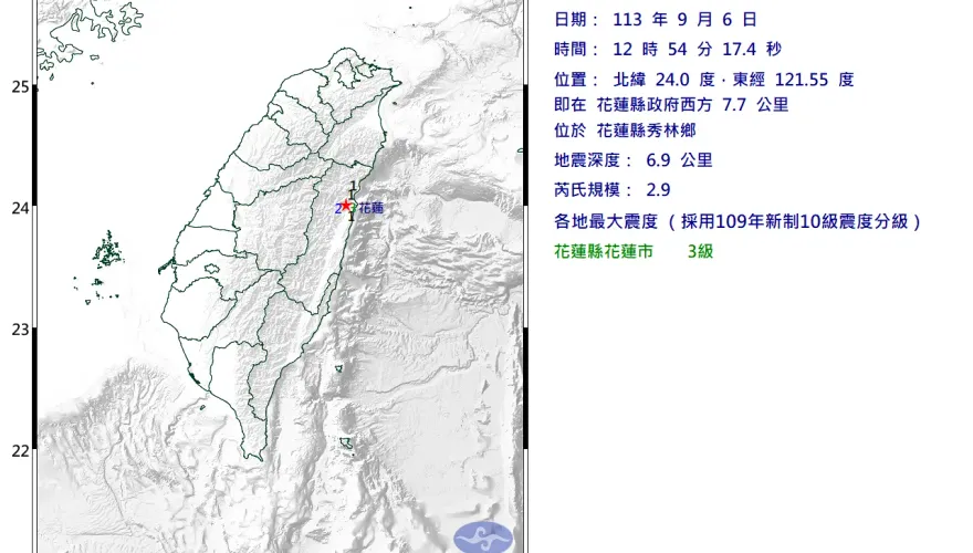 快訊/地牛翻身！12:54花蓮規模2.9地震　深度僅6.9公里