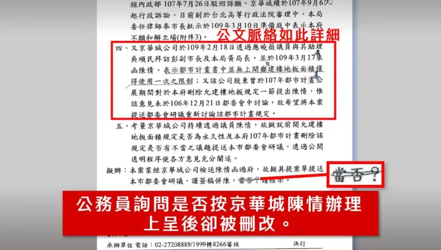 綠議員出示柯文哲蓋章公文　質疑柯早知京華城容積率放寬到840%