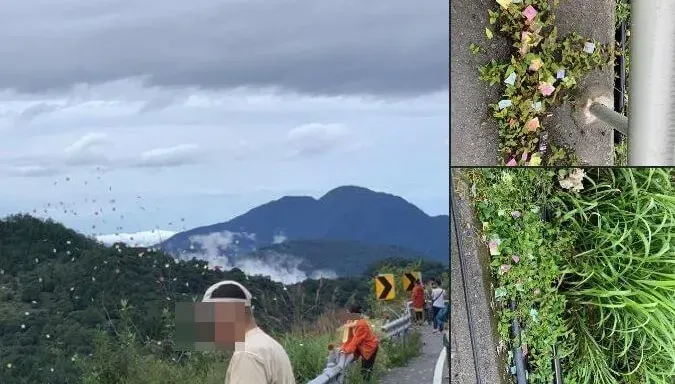 合歡山邊猛灑五彩冥紙！他嘴裡碎念「疑在作法」　太管處：最高罰3千
