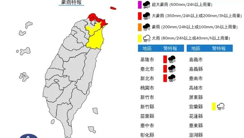 快訊/雨勢再擴大狂炸北台灣！「4縣市」豪大雨特報　新北市慎防大雷雨