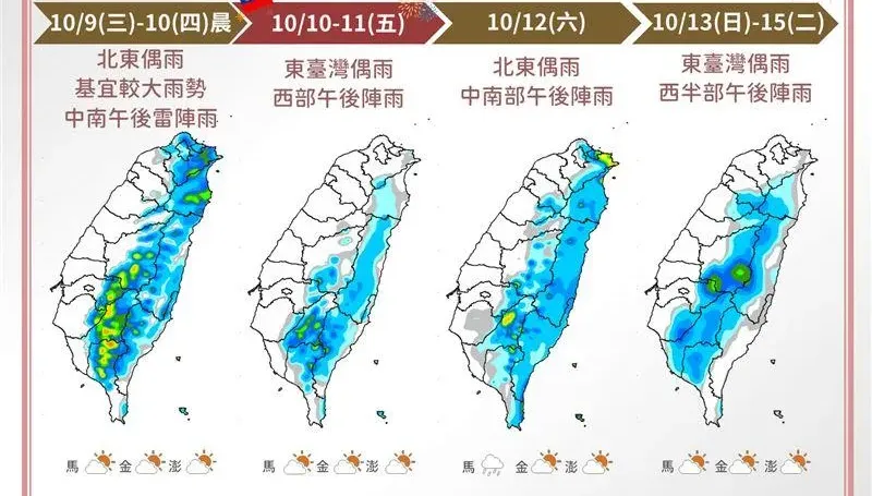一圖秒懂國慶日天氣！　10/12起水氣又增「半個台灣溼答答」