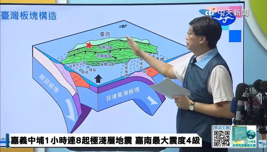 影/嘉義中埔2天9震！氣象署：板塊運動擠壓、能量傳到西部脆弱處