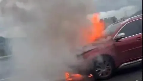 影/瑞典坦克燒起來！國1五股高架段驚悚火燒車　駕駛急逃命