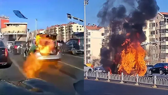 影/後車箱當街爆燃「炸飛車門」　陸小黃運將差1分鐘被火吞噬
