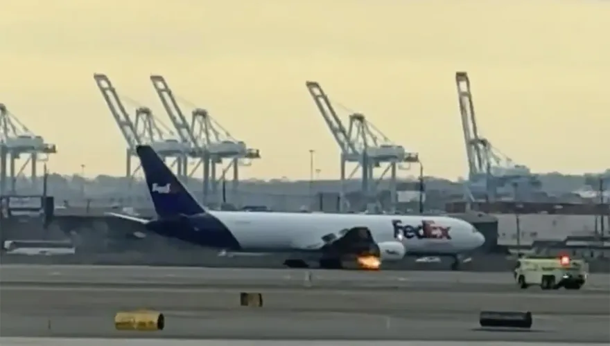 影/FedEx貨機遭鳥擊「發動機起火」　緊急迫降紐澤西機場