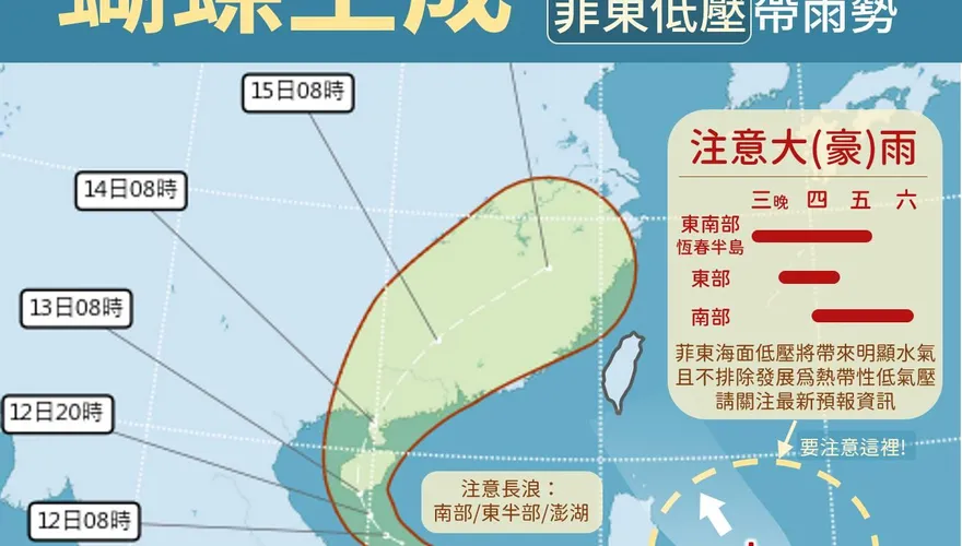 菲東低壓挾水氣北移　氣象署：不排除發展熱帶低壓可能性