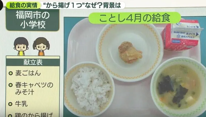 太摳？福岡小學營養午餐僅「一小塊炸雞」　遭網罵慘