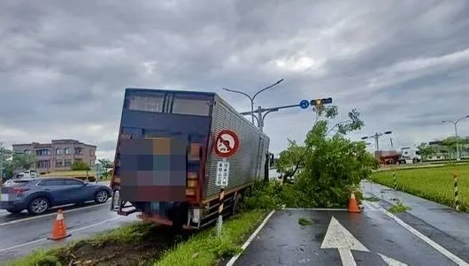宜蘭大貨車駕駛酒駕釀禍　衝上分隔島撞斷路樹、號誌