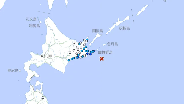 日本北海道外海爆「規模6地震」　深度10公里
