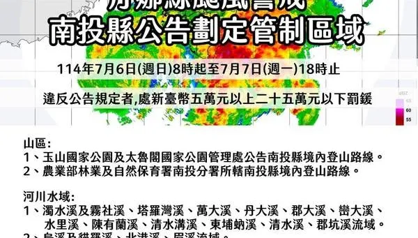 南投縣山區、河川水域全面管制　違者最高罰25萬