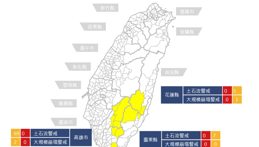 土石流潛勢溪流黃色警戒最新　高屏花東共102條
