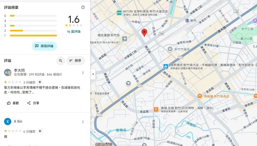 影/新竹警輕放砸早餐店黑幫　網怒灌Google評論1顆星