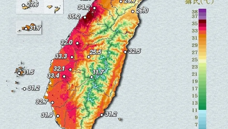 颱風外圍環流沉降！台南龍崎飆37.4度　西半部9縣市高溫示警