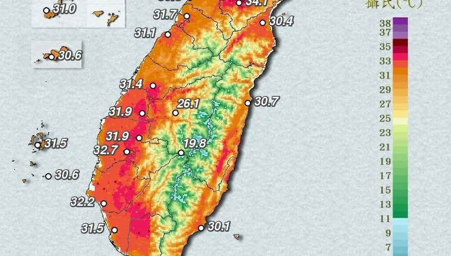 台北內湖午後飆38.5度！　大台北、台中屏東亮燈示警