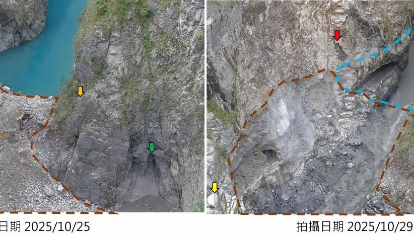 立霧溪堰塞湖壩體潰決！前後水位對比畫面曝光