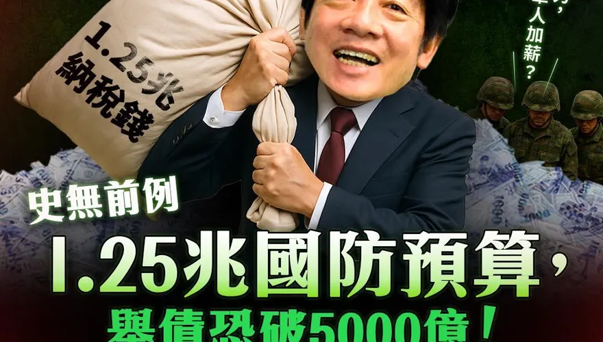 國民黨轟爆賴清德1.25兆軍費：財政失速、自毀國格、玩火自焚