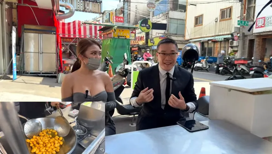 朱學恒直播探店網紅地瓜球　合照爆乳老闆娘！網友笑：變乖了