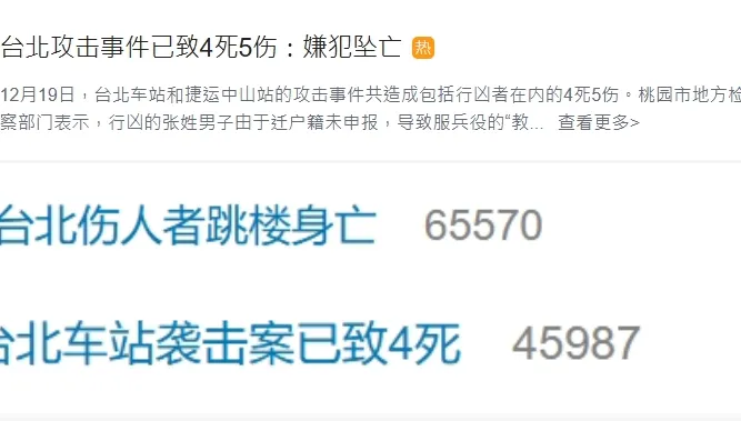 北捷隨機殺人案登百度、微博熱搜！網友：太可怕了、同胞平安