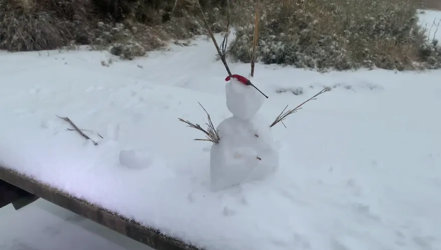 影/新達山也下雪了！今晨急凍-4度　民眾樂嗨堆雪人