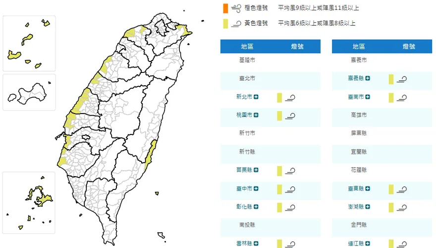 東北風增強！多縣市發布陸上強風黃色燈號警示