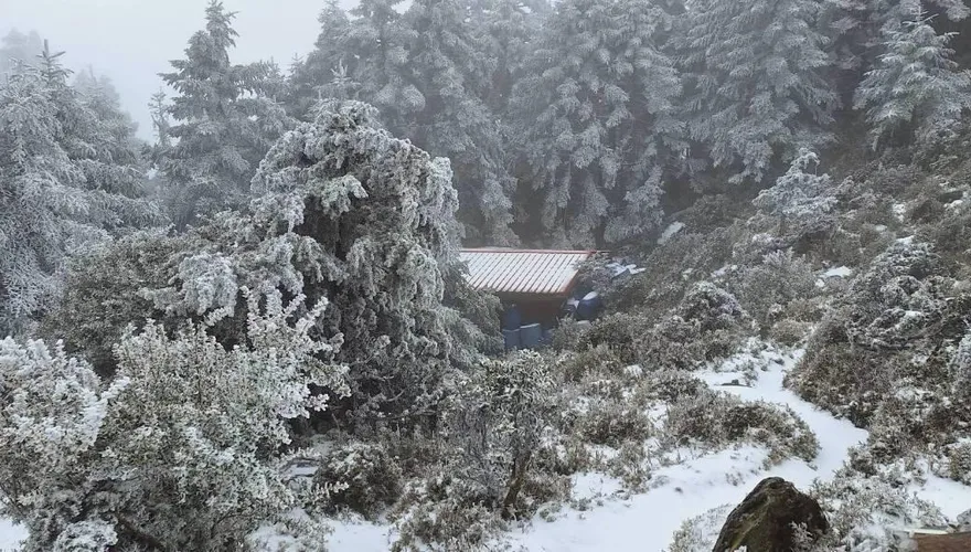 嘉明湖連續2天降雪！山屋外變銀白世界　積雪厚到3公分