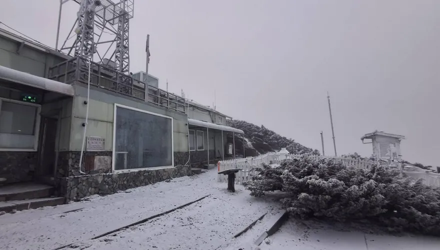 影/玉山清晨降雪！積雪約1公分　絕美銀白世界曝光
