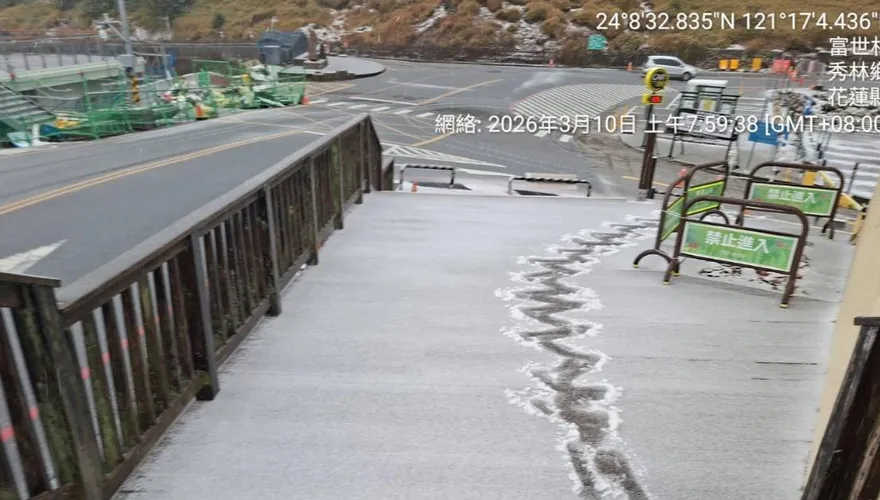 冷氣團急凍！合歡山灑滿「白色糖霜」  冰霰夾雪狂落